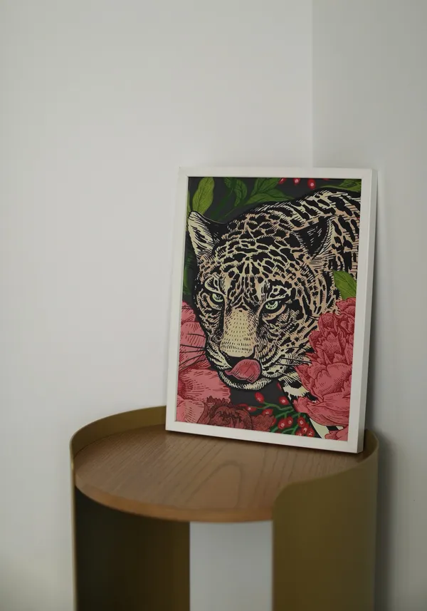 White_Framed_Black_Leopard_Fibre_Art_|_For_Home_&_Office_Decor