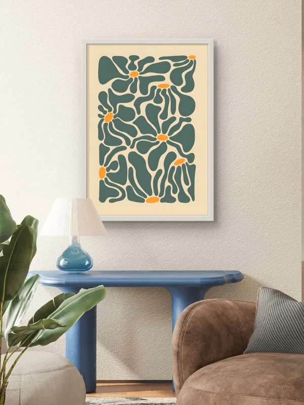 White_Framed_Green_Petals_Fibre_Art_|_For_Home_&_Office_Decor