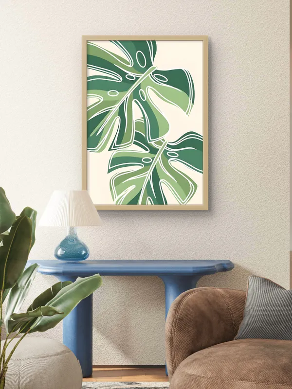 Wooden_Framed_Big_Monstera_Leaves_Fibre_Art_|_For_Home_&_Office_Decor