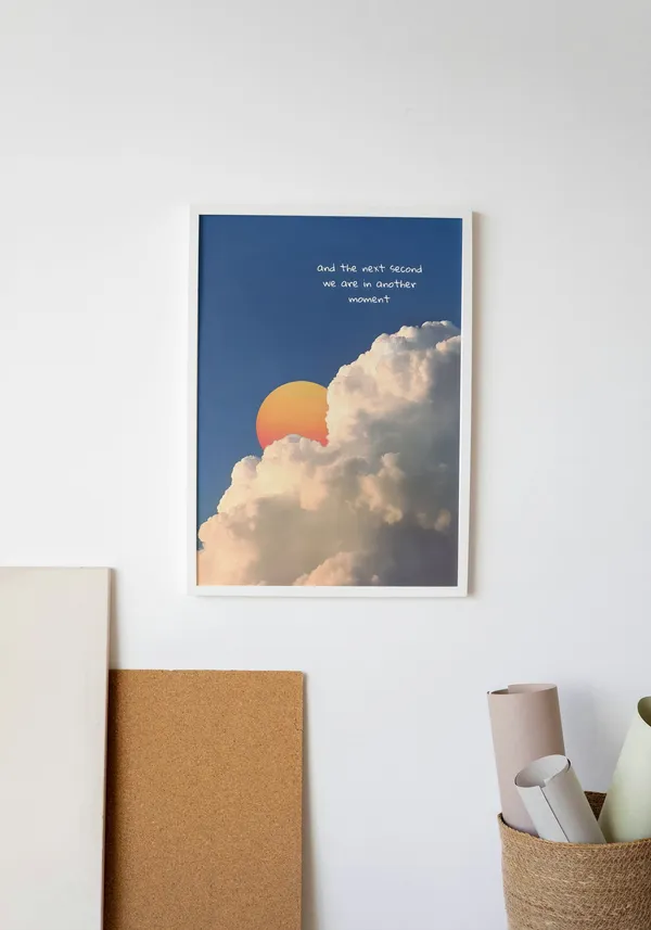 White_Framed_Sun_Through_Clouds_Fibre_Art_|_For_Home_&_Office_Decor