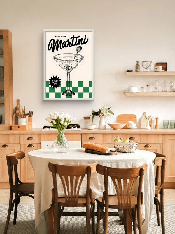 White_Framed_New_York_Martini_Fibre_Art_|_For_Home_&_Office_Decor