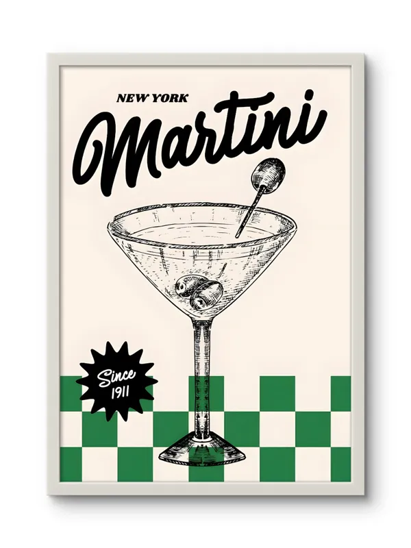 White_Framed_New_York_Martini_Fibre_Art_|_For_Home_&_Office_Decor