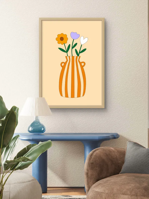 Wooden_Framed_Pink_Flower_Pot_Fibre_Art_|_For_Home_&_Office_Decor