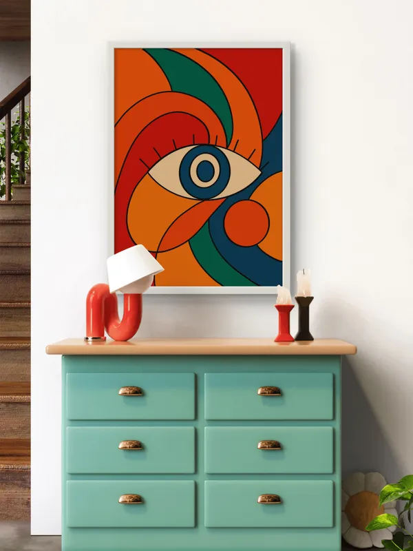White_Framed_Colourful_Abstract_Eyes_Fibre_Art_|_For_Home_&_Office_Decor