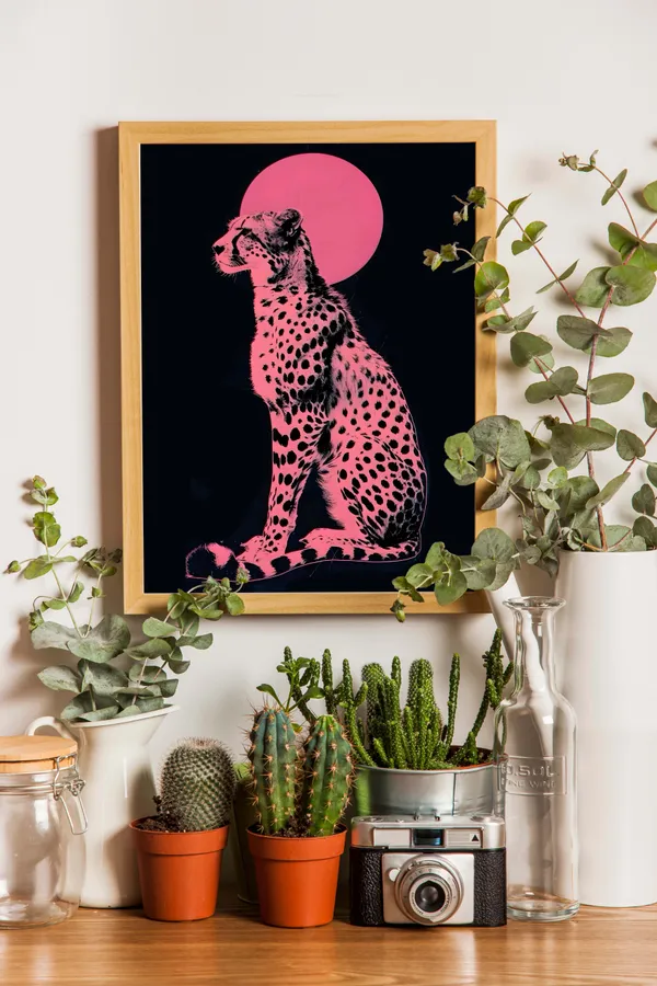 Wooden_Framed_Pink_Leopard_Fibre_Art_|_For_Home_&_Office_Decor