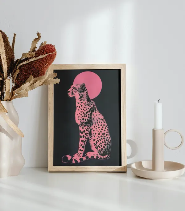 Wooden_Framed_Pink_Leopard_Fibre_Art_|_For_Home_&_Office_Decor
