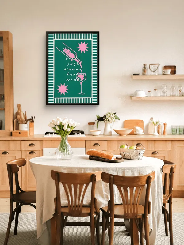Black_Framed_Girls_Just_Wanna_Have_Fun_Fibre_Art_|_For_Home_&_Office_Decor