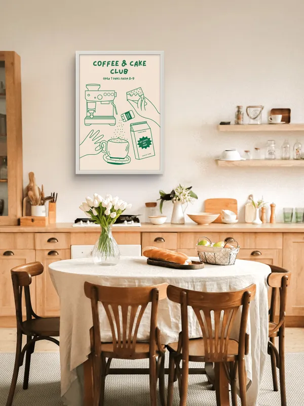 White_Framed_Coffee_And_Cake_Club_Fibre_Art_|_For_Home_&_Office_Decor