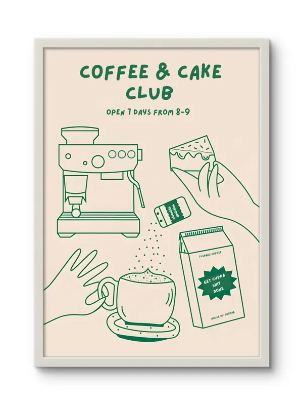 White_Framed_Coffee_And_Cake_Club_Fibre_Art_|_For_Home_&_Office_Decor