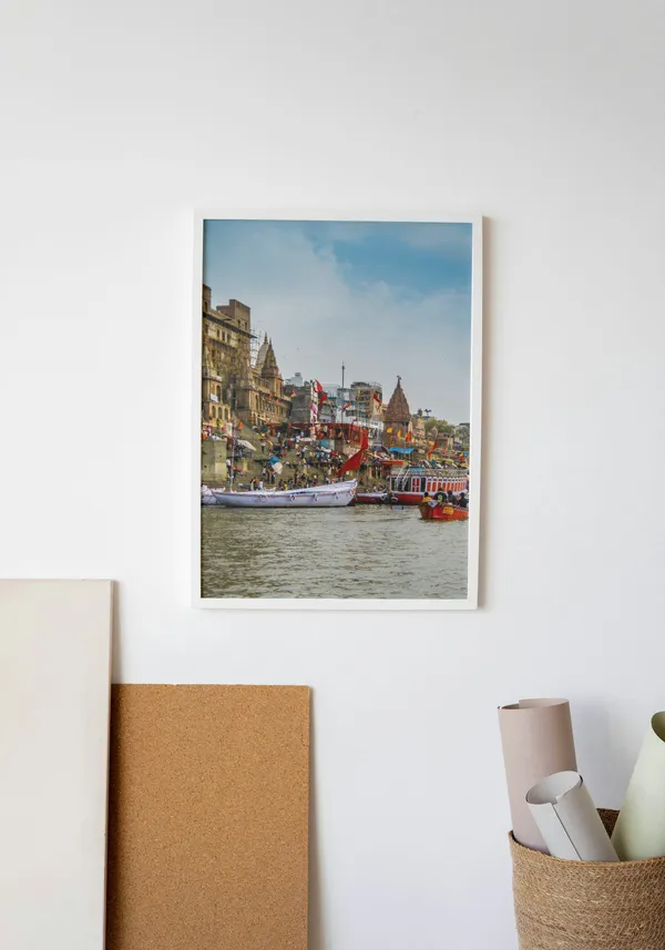 White_Framed_Banaras_Ghat_Fibre_Art_|_For_Home_&_Office_Decor