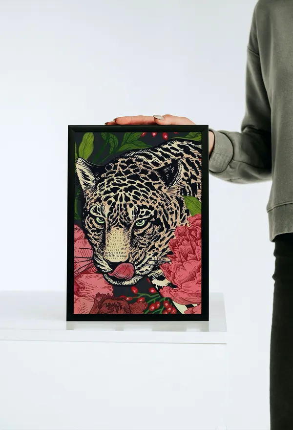 Black_Framed_Black_Leopard_Fibre_Art_|_For_Home_&_Office_Decor