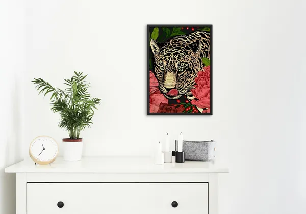 Black_Framed_Black_Leopard_Fibre_Art_|_For_Home_&_Office_Decor