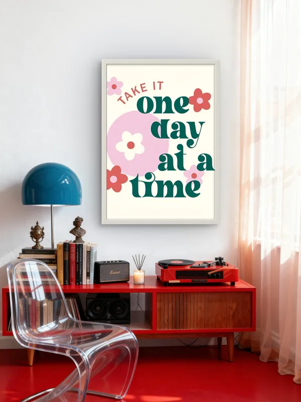 White_Framed_One_Day_At_A_Time_Fibre_Art_|__For_Home_&_Office_Decor