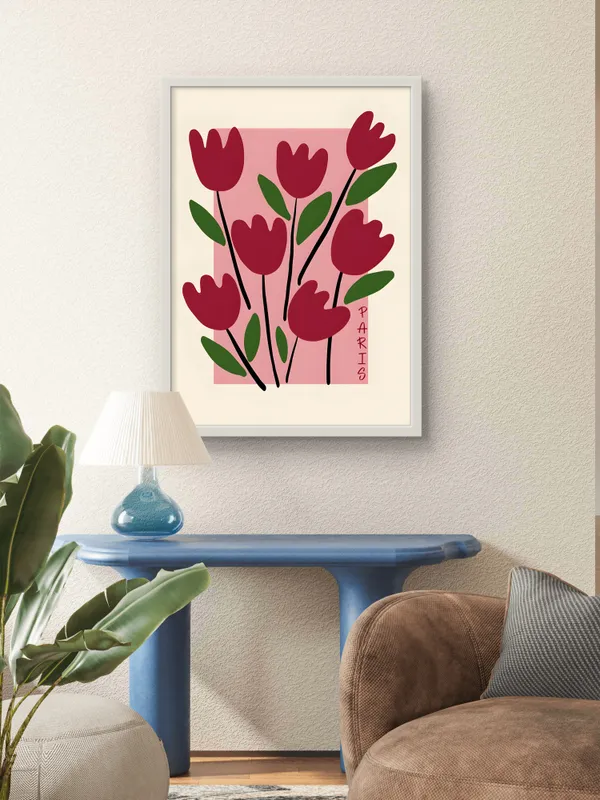 White_Framed_Red_Tulips_Fibre_Art_|_For_Home_&_Office_Decor