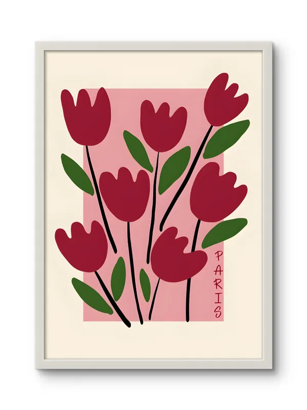 White_Framed_Red_Tulips_Fibre_Art_|_For_Home_&_Office_Decor