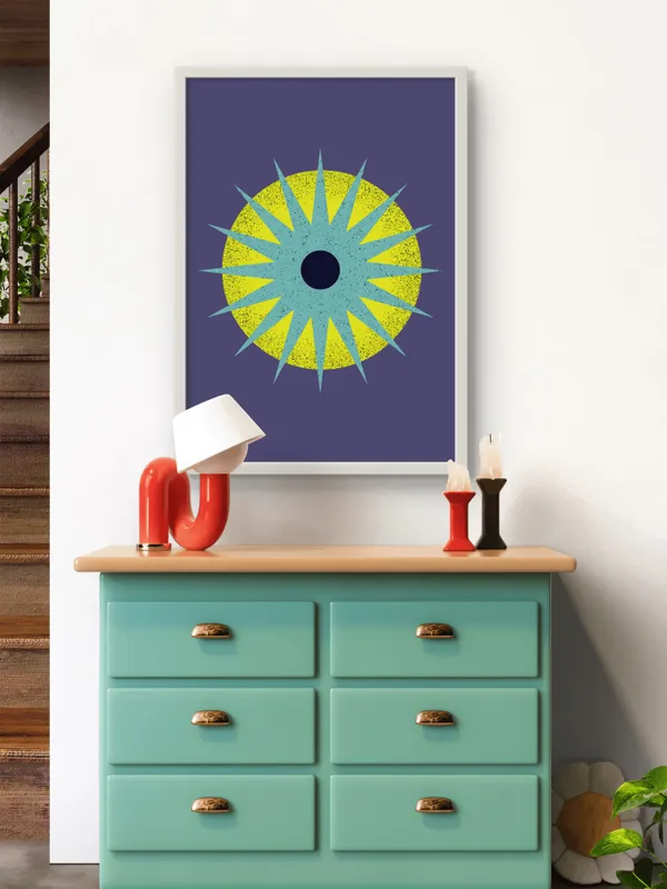 White_Framed_Abstract_Star_Eye_Fibre_Art_|_For_Home_&_Office_Decor