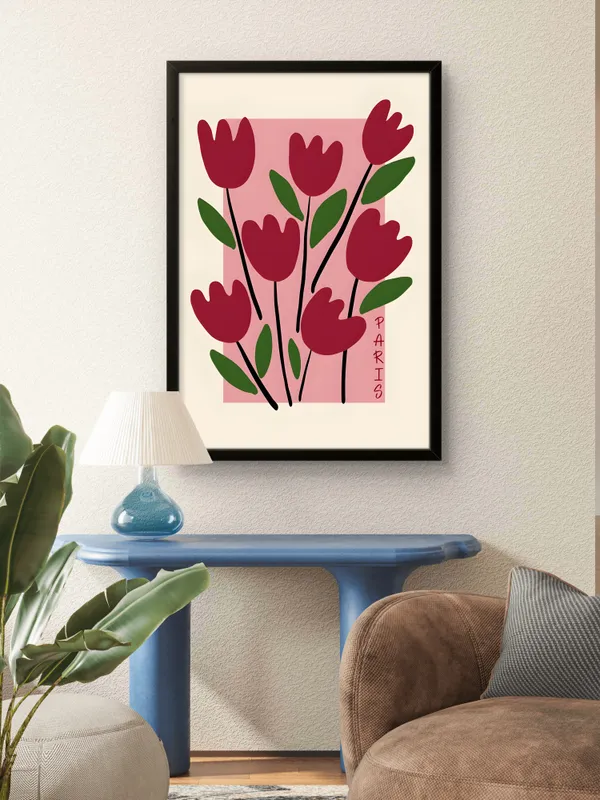 Black_Framed_Red_Tulips_Fibre_Art_|_For_Home_&_Office_Decor