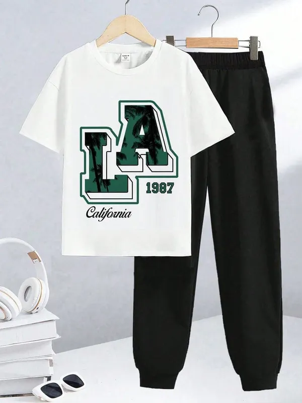 White_Polycotton_La_Printed_Trendy_Top_And_Bottom_Set_For_Boys