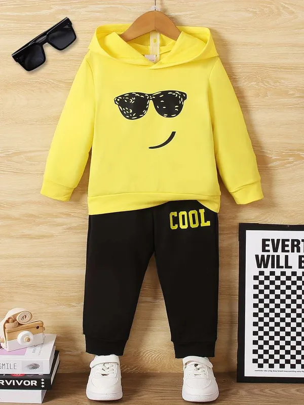 Yellow_Polycotton_Goggles_Smile_Printed_Trendy_Hooded_Top_And_Bottom_Set_For_Boys