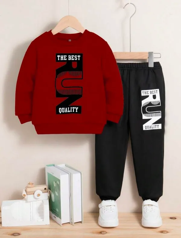 Maroon_Polycotton_Run_Printed_Trendy_Top_And_Bottom_Set_For_Boys