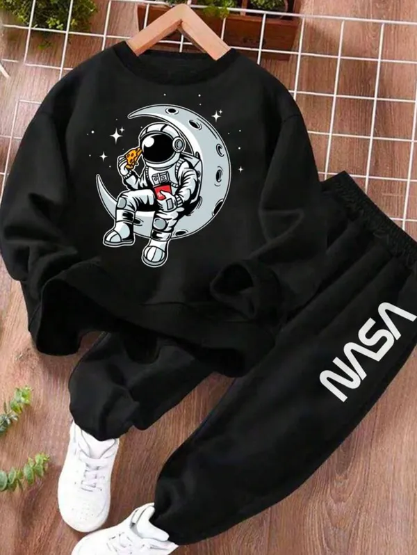 Black_Polycotton_Moon+Astronaud_Printed_Trendy_Top_And_Bottom_Set_For_Boys