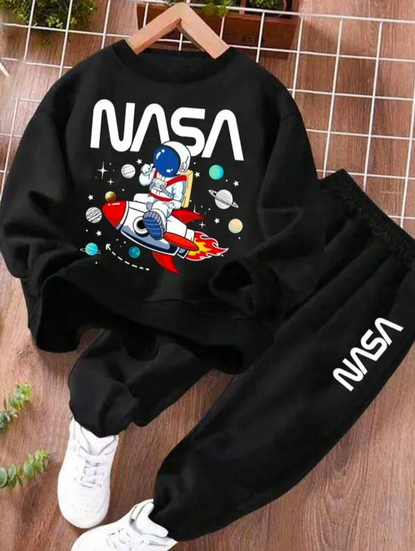 Black_Polycotton_Nasa+Rocket_Printed_Trendy_Top_And_Bottom_Set_For_Boys
