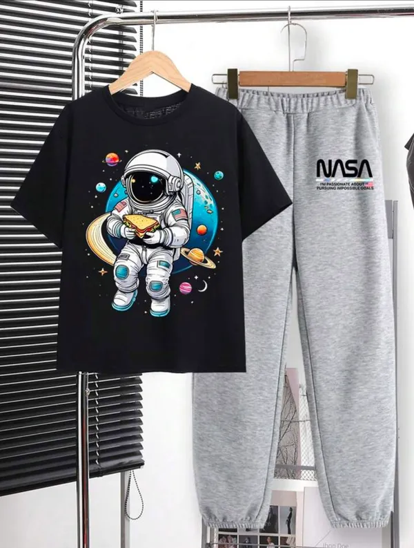 Black_Polycotton_Astronaud+Earth_Printed_Trendy_Top_And_Bottom_Set_For_Boys
