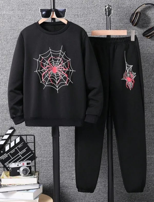 Black_Polycotton_Spider_Printed_Trendy_Top_And_Bottom_Set_For_Boys