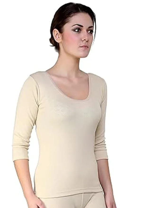 Women's_3/4th_length_Sleeves_Thermal_Top_For_Winter_Warmth_Heat_Retaining_Fabric_Ideal_Foraying_Lightweight_And_Comfortable_Fit_Cold_Weather_Protection