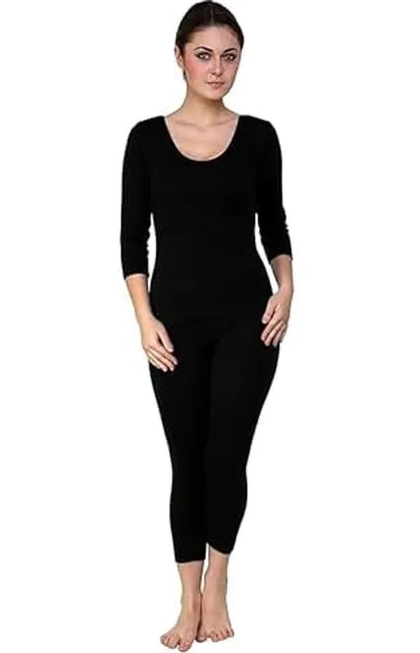 Women's_3/4th_length_Sleeves_Full_Set_Thermal_Wear_Top_&_Bottom_Set_For_Winter_Warmth_Heat_Retaining_Fabric_Lightweight_And_Comfortable_Fit_Cold_Weather_Protection