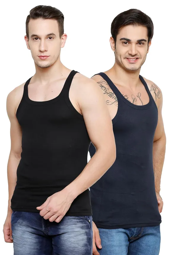 Ribbs_Round_Neck_Sleeveless_Cotton_Vest_Combo_Pack_Of_2_For_Men_100%_Combed_Cotton_Size_&_Navy_Blue_Durable_Breathable_Fabric_Seamless_Design_And_Bodycontouring_Fit