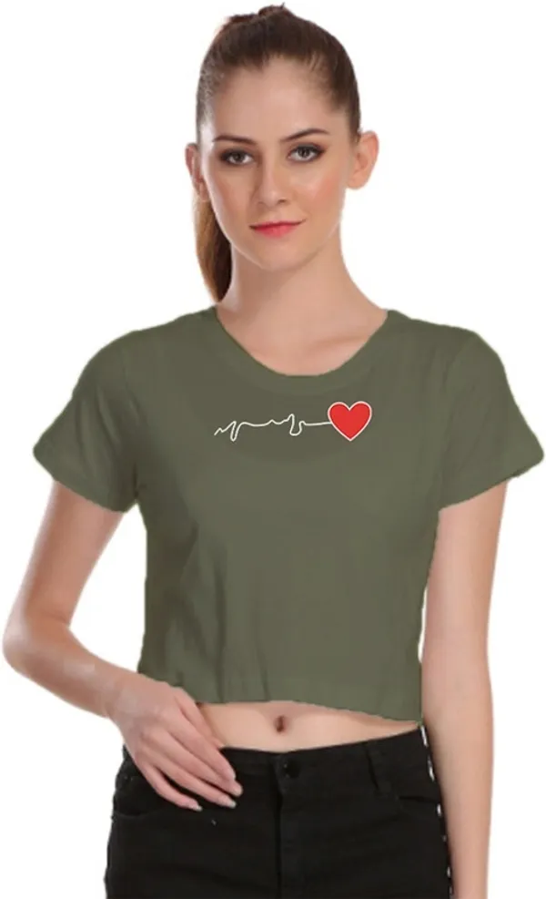 Dark_Green_Casual_Printed_Pure_Cotton_Crop_Top_For_Women