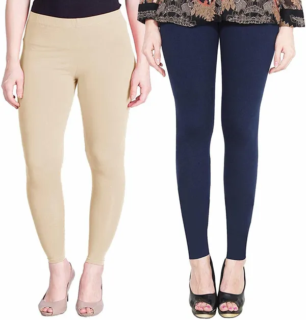 Beige_&_Blue_Cotton_Blend_Solid_Casual_Ethnic_Wear_Leggings_For_Women_(Pack_Of_2)