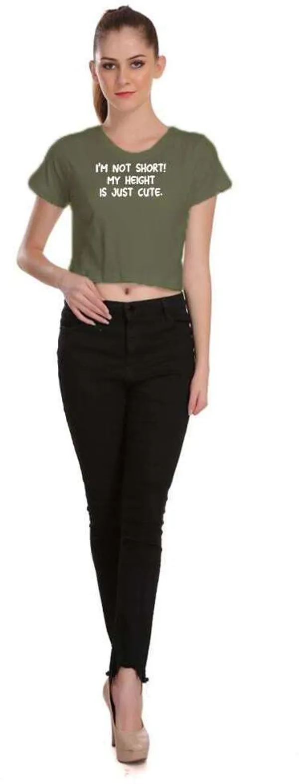Dark_Green_Casual_Printed_Pure_Cotton_Crop_Top_For_Women