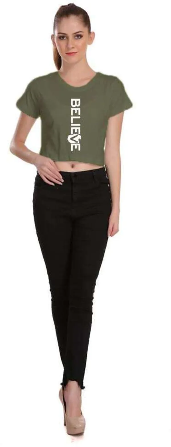 Dark_Green_Casual_Printed_Pure_Cotton_Crop_Top_For_Women