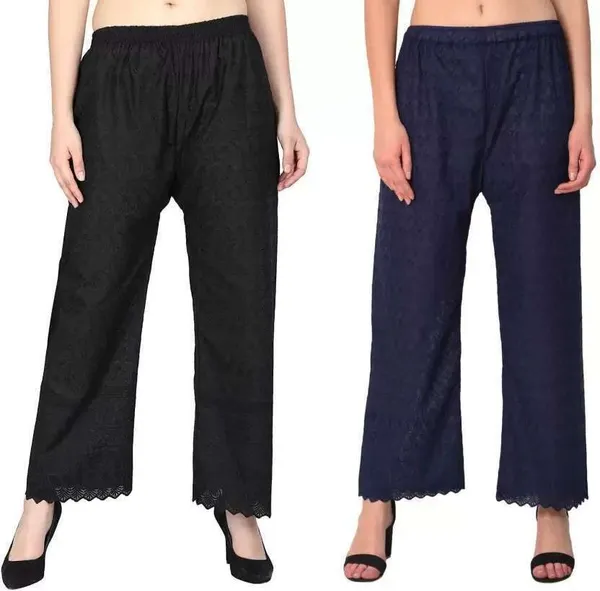 Black_&_Dark_Blue_Regular_Casual_Cotton_Blend_Trouser_For_Women