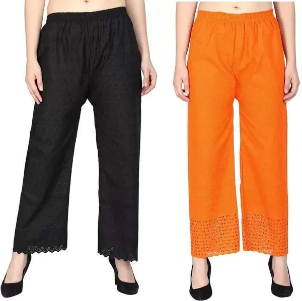 Black_&_Orange_Regular_Casual_Cotton_Blend_Trouser_For_Women