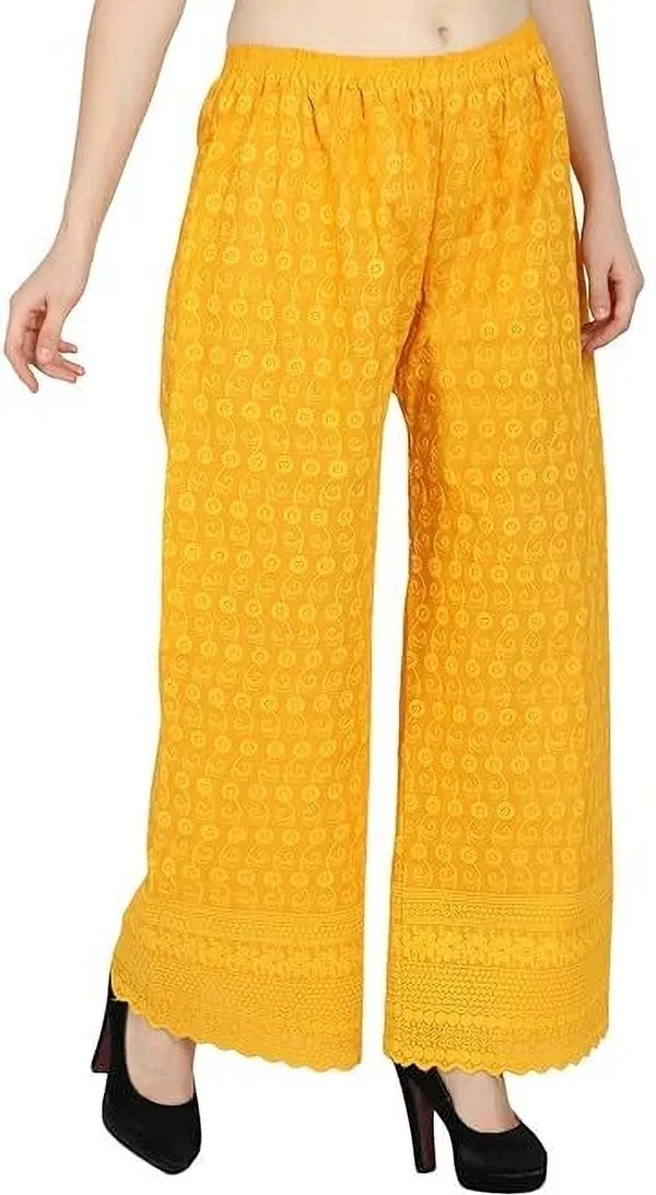 Yellow_Regular_Casual_Cotton_Blend_Trouser_For_Women