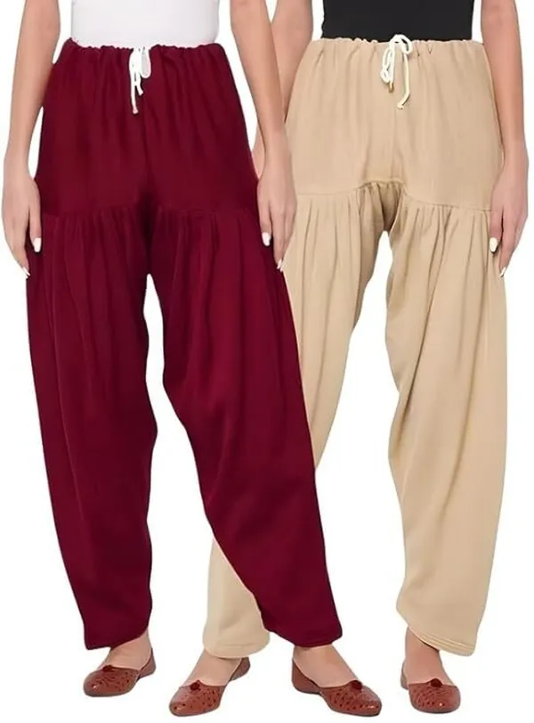 Beige_&_Maroon_Regular_Wool_Blend_Solid_Salwar_For_Women