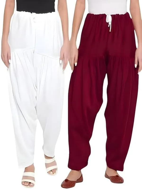 White_&_Maroon_Regular_Wool_Blend_Solid_Salwar_For_Women