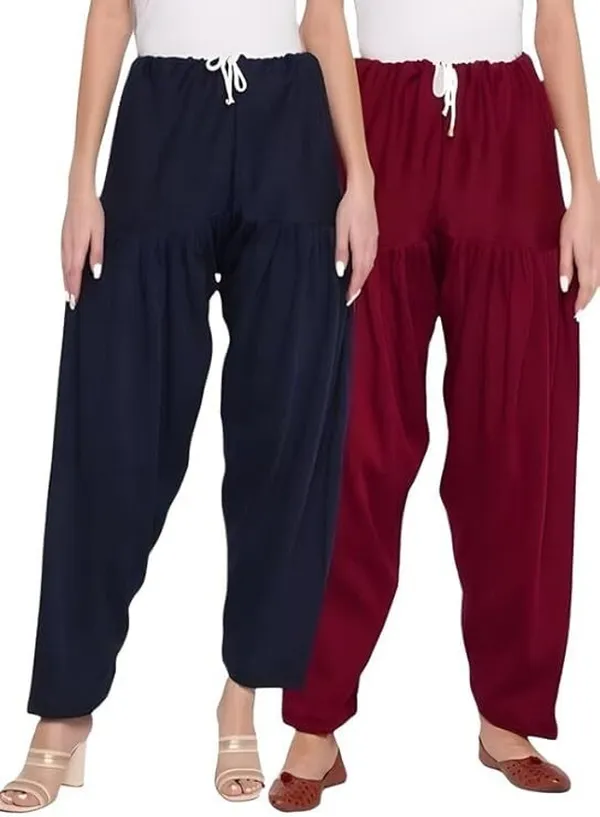 Blue_&_Maroon_Regular_Wool_Blend_Solid_Salwar_For_Women