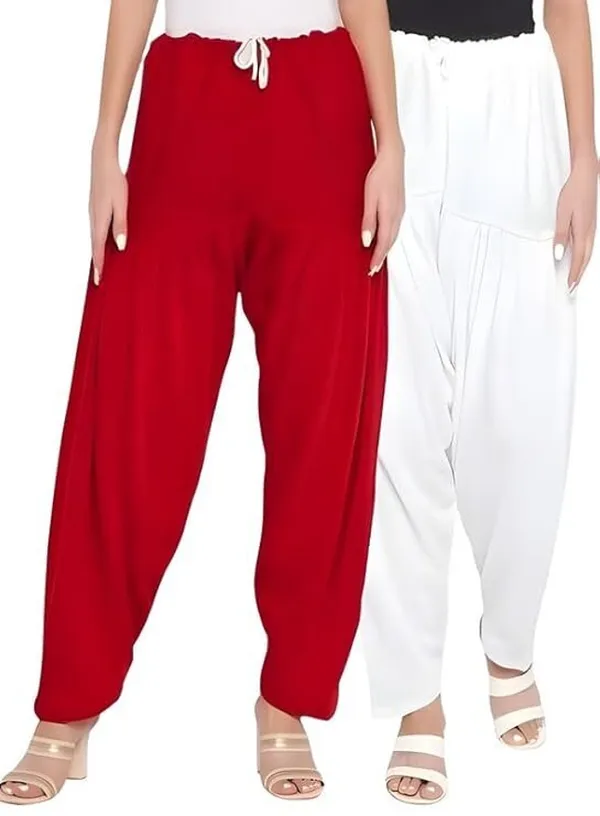 Red_&_White_Regular_Wool_Blend_Solid_Salwar_For_Women