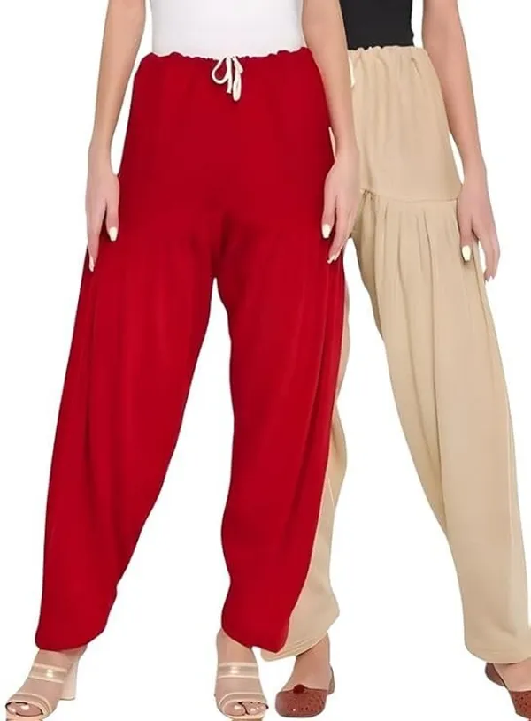 Red_&_Beige_Regular_Wool_Blend_Solid_Salwar_For_Women
