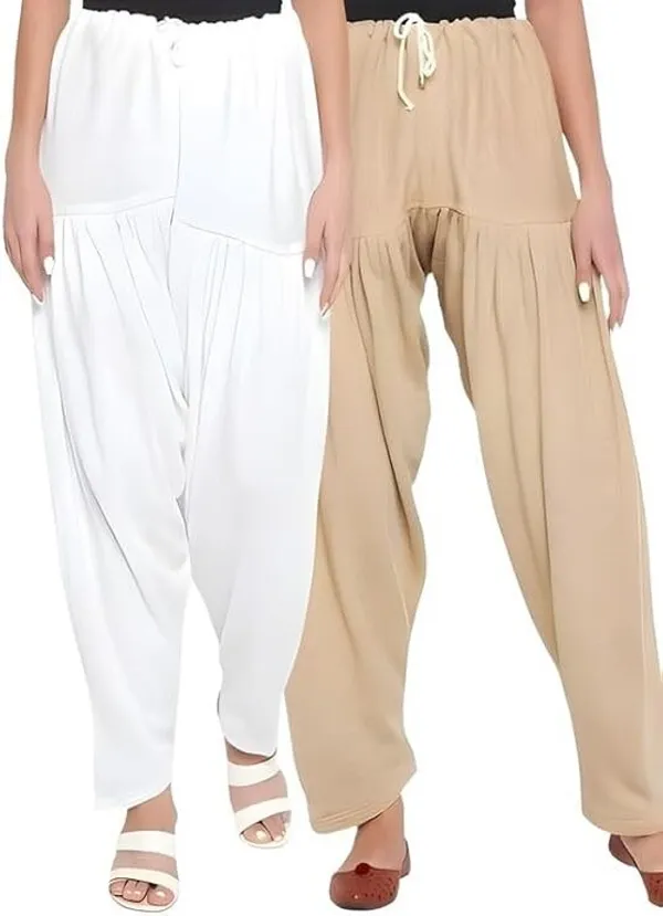 White_&_Beige_Regular_Wool_Blend_Solid_Salwar_For_Women