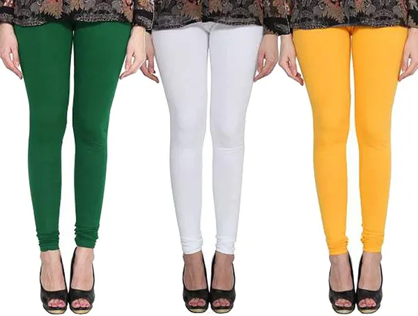 Dark_Green_&_White_&_Yellow_Silk_Blend_Solid_Casual_Ethnic_Wear_Leggings_For_Women_(Pack_Of_3)