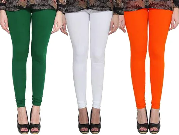 White_&_Green_&_Orange_Silk_Blend_Solid_Casual_Ethnic_Wear_Leggings_For_Women_(Pack_Of_3)