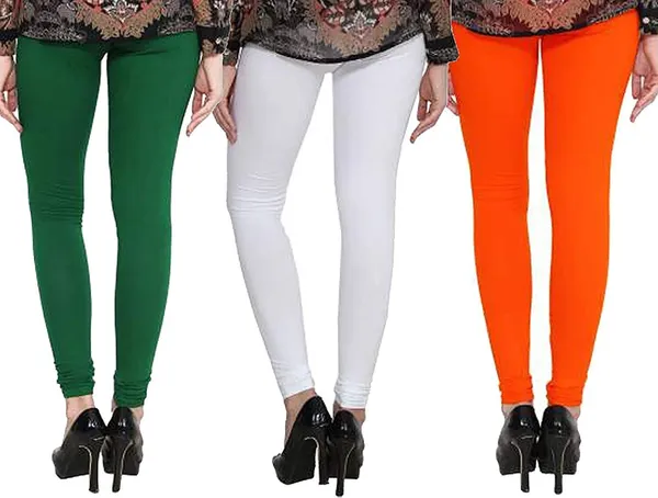 White_&_Green_&_Orange_Silk_Blend_Solid_Casual_Ethnic_Wear_Leggings_For_Women_(Pack_Of_3)