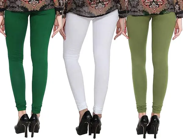Green_&_White_&_Dark_Green_Silk_Blend_Solid_Casual_Ethnic_Wear_Leggings_For_Women_(Pack_Of_3)