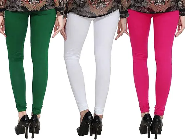 White_&_Green_&_Pink_Silk_Blend_Solid_Casual_Ethnic_Wear_Leggings_For_Women_(Pack_Of_3)