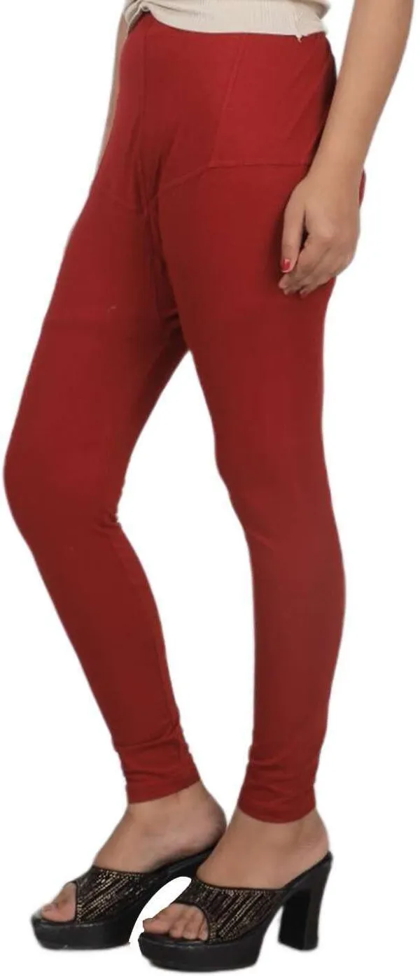 Maroon_Cotton_Blend_Solid_Casual_Ethnic_Wear_Leggings_For_Women